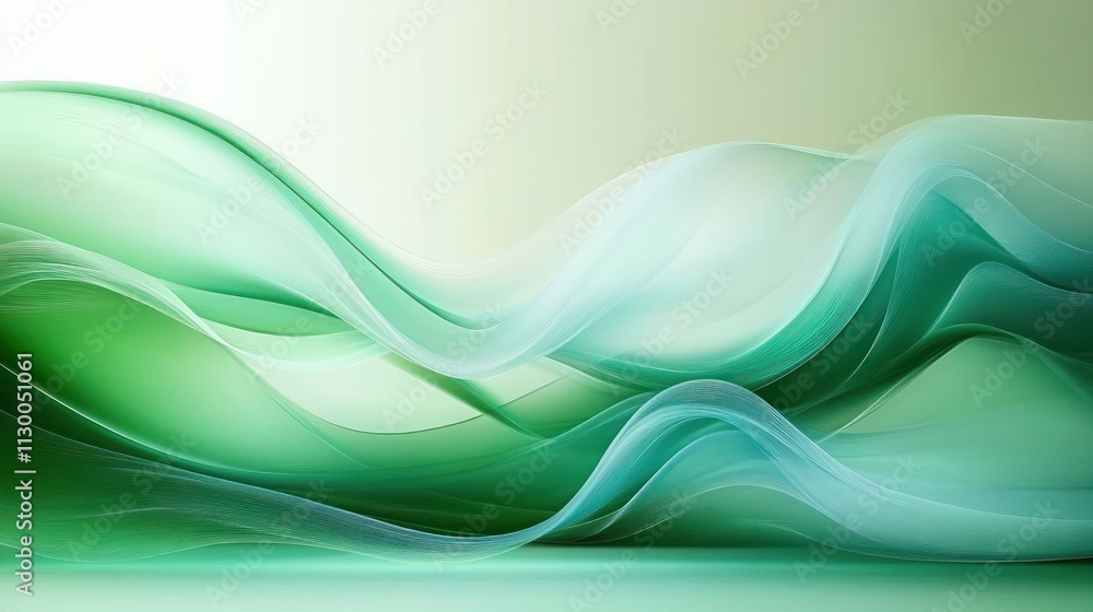 Poster abstract green wave design with flowing lines and turquoise background