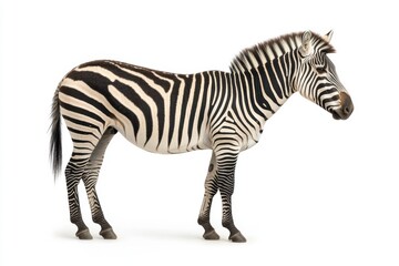 Fototapeta premium A side profile of a zebra with distinctive black and white stripes