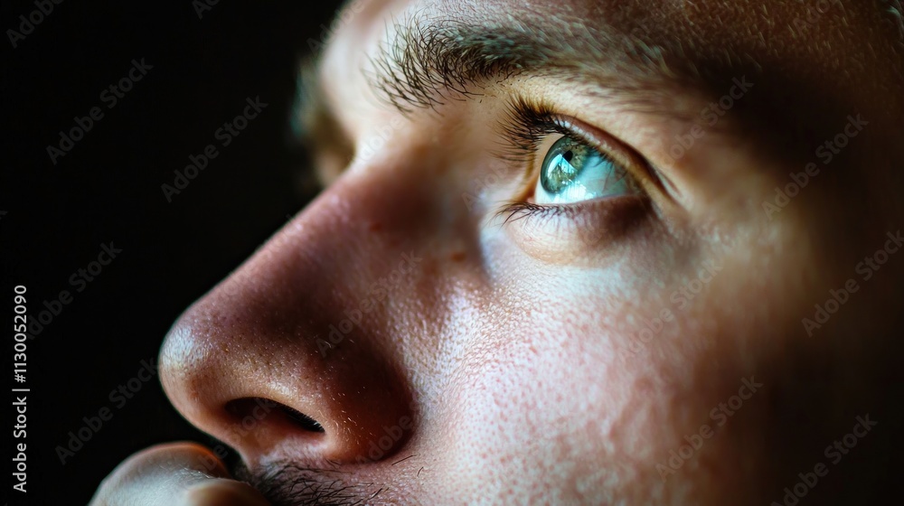 Aufkleber close-up of a person with a thinking face, highlighting contemplation or problem-solving