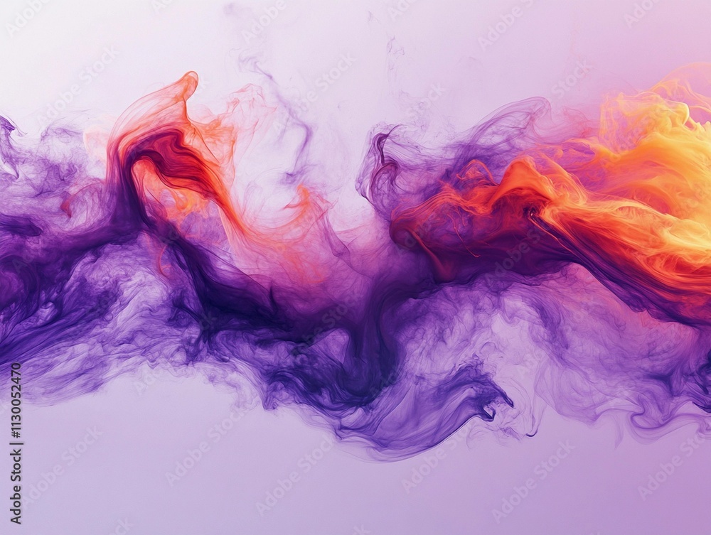 Poster fluid art inspired design blending purple and orange hues creates a captivating visual experience in