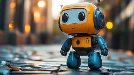 Fototapeta premium A colorful, child-friendly robot engaging with kids through educational games and interactive features