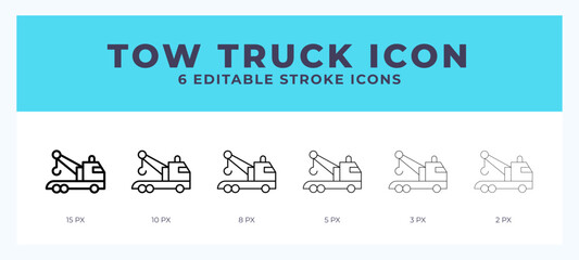 Tow truck line icon for websites and apps. Vector illustration with editable stroke.