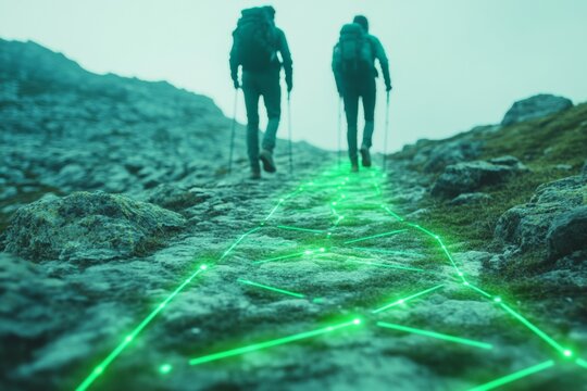 Hikers on a Digital Trail Exploring Cybersecurity in Nature - Powered by Adobe
