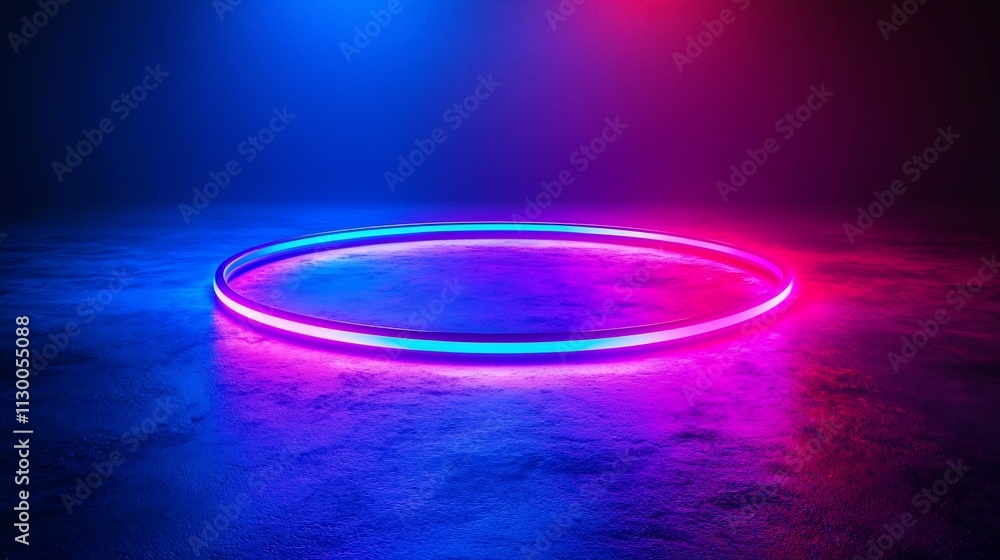 Poster vibrant neon ring floating in an empty void sleek modern design concept with copy space