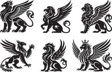 Regal griffin set silhouette vector art, Regal griffin vector illustration design