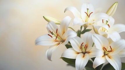 Obraz premium White Lilies Close-Up Soft Focus Natural Light Floral Beauty Condolence Card Background
