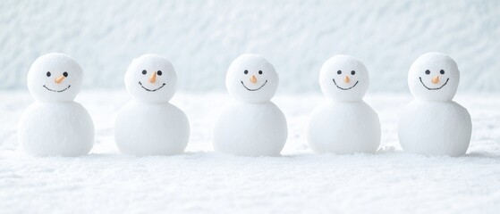 Obraz premium Cheerful Snowmen in a Snowy Park Community Event Highlights Winter Festivity