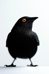 Fototapeta premium Black Bird with Striking Orange Eye against White Background