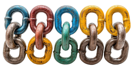 Colorful Interlinked Metal Chain Links Teamwork Connection Strength