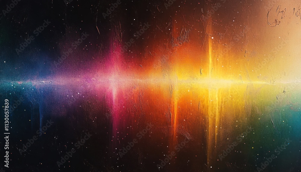 Poster abstract colorful rainbow light leaks on dark background with dusty texture and retro film effect fo