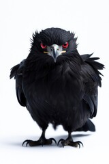 Fototapeta premium Black Bird with Striking Red Eyes Staring Directly at Camera