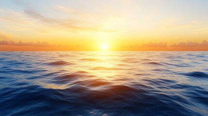 Fototapeta premium Golden Sunset Ocean Horizon Calm Sea Peaceful Waterscape