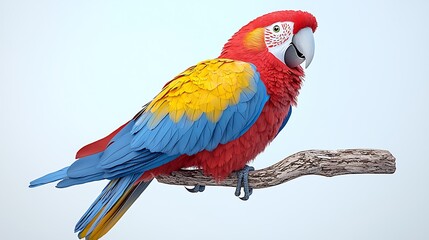 Scarlet Macaw Parrot Bird on Branch Tropical Wildlife Exotic Bird