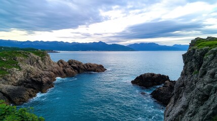 Fototapeta premium Stunning Coastal Cliffs Ocean View Mountain Range Panorama