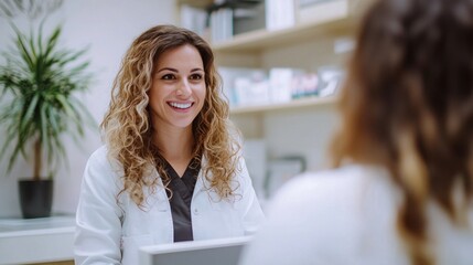 Dentist receptionist greeting patients and managing dental appointments in a dental office