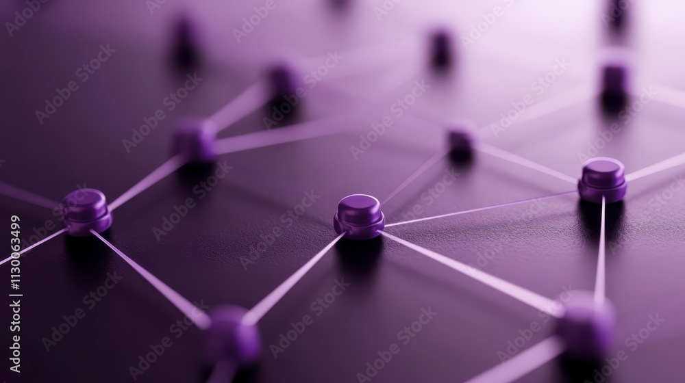 Poster network connection abstract purple nodes lines global connectivity teamwork technology