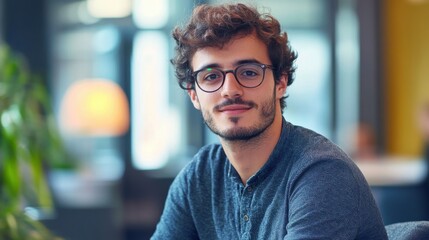 Fototapeta premium A man participating in an AI-driven disability internship program in a diverse company in Europe