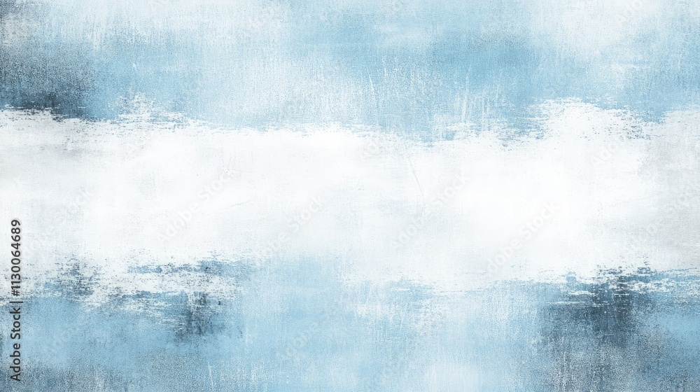 Poster brush strokes of gentle blues and whites merge seamlessly, creating an ethereal atmosphere reminisce