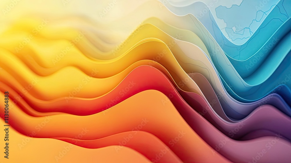 Poster map atlas idea. colorful waves of fluid shapes create a vibrant, abstract background for design proj