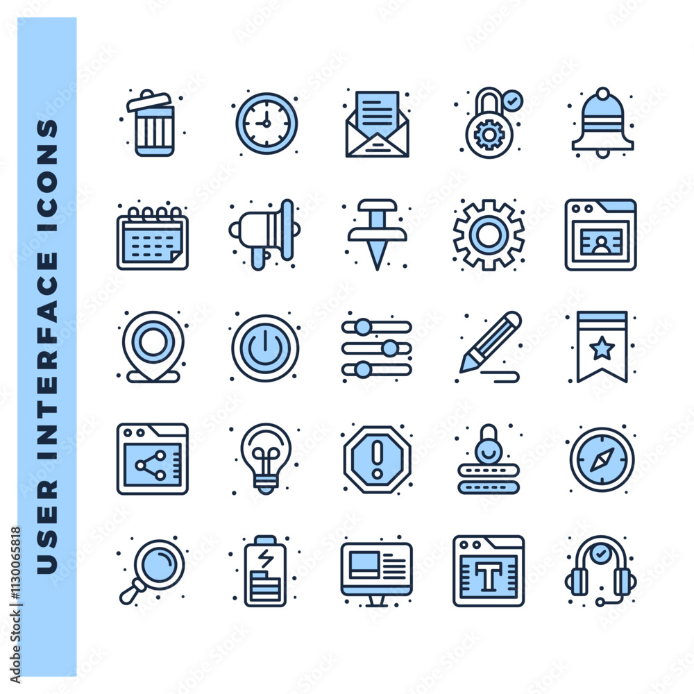 Poster 25 user interface two color icon pack. vector illustration.