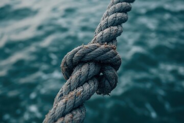 Fototapeta premium Broken Rope stretched with force and stressed to a breaking point