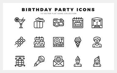 15 Birthday Party Lineal icons pack. vector illustration.