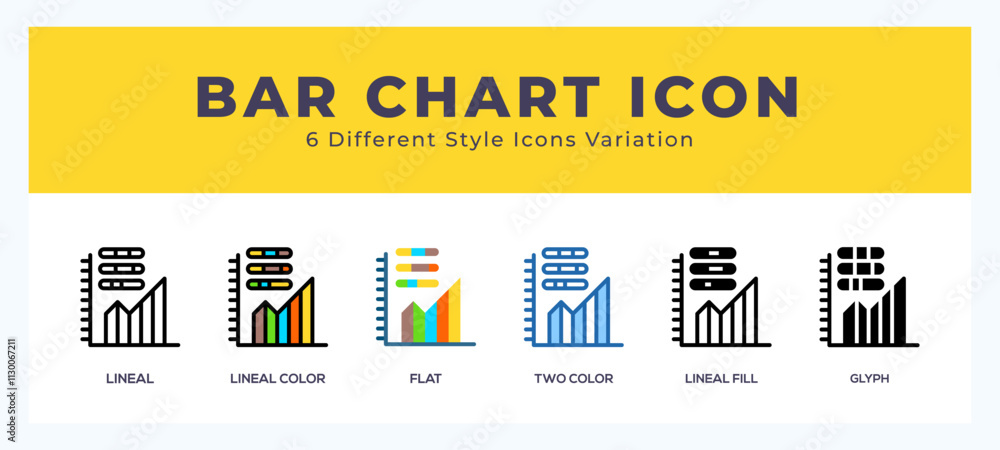 Poster bar chart icons set. different style of icons simple vector illustration.