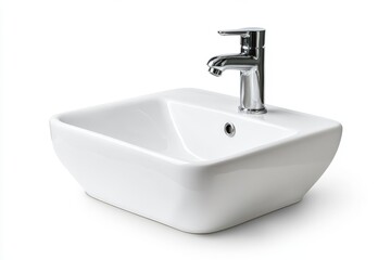 Fototapeta premium ceramic sink and faucet isolated on white background