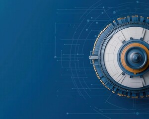 Obraz premium Minimalist design of a laboratory centrifuge blueprint, clean geometric layout, professional schematic rendering