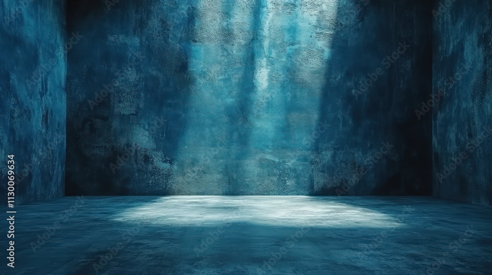 Poster dark blue abstract studio background with grey concrete floor and soft light for product display