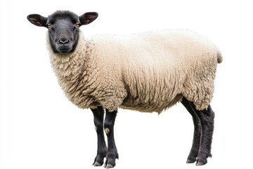 Fototapeta premium Cut out of young sheep isolated on white background looking at camera
