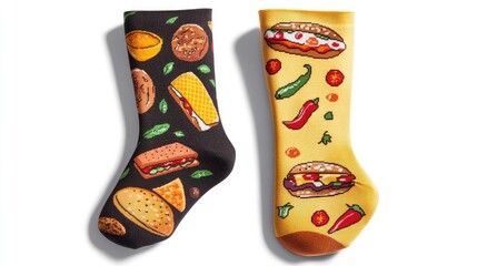 Colorful Fun Food Socks Featuring Tasty Treats and Snacks Design