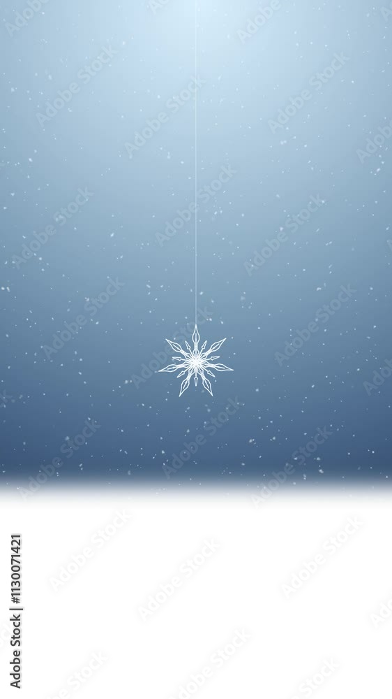 Poster blue foggy sky background with swinging snowflake loop snowfall vertical background.