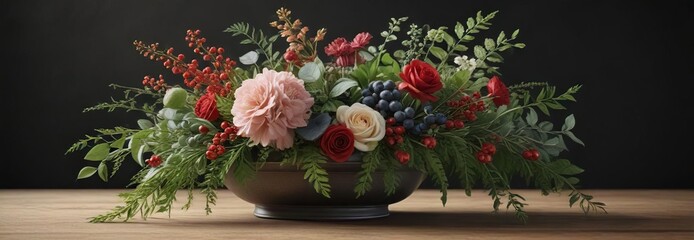 Vintage-style floral arrangement with greenery and berries, floral arrangements, garden decor