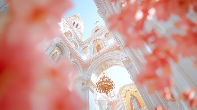 Grand Orthodox Cathedral During Synaxis of the Mother of God Elegant Spiritual Architecture for Christmas, Easter, and Marian Devotion Celebrations