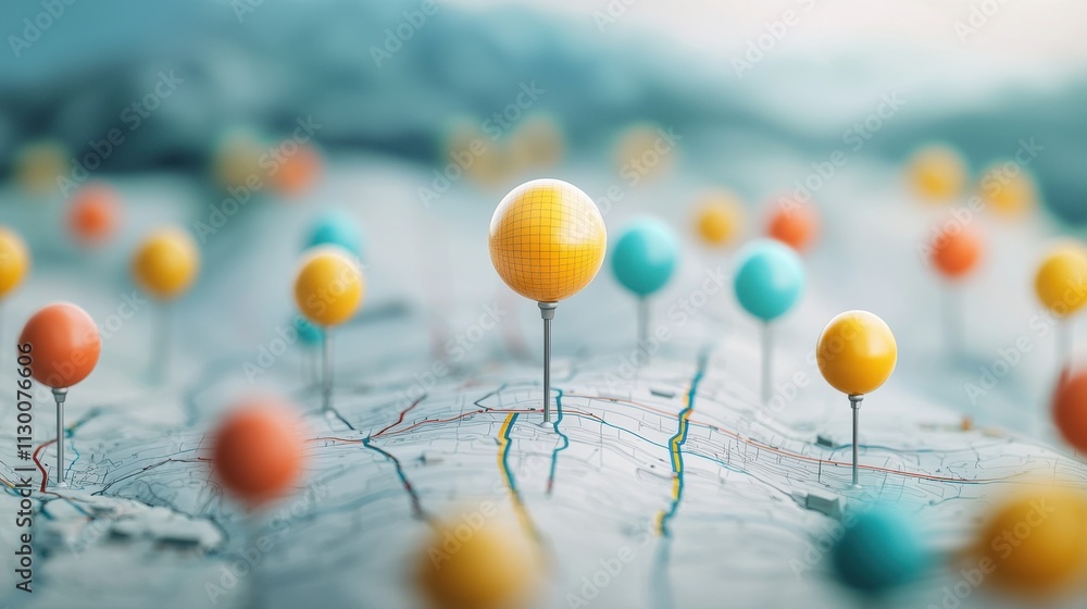 Aufkleber 3d location pins a group of 3d location pins in different colors and styles, arranged on a map, repr