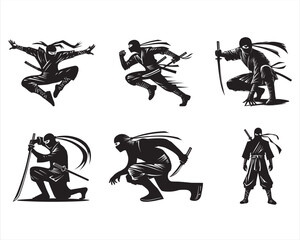 collection of Ninja Warrior Silhouette vector illustration
