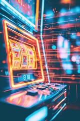 Vibrant Neon Slot Machine: Festive Casino Abstract Design