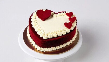 Red velvet cake with delicious cream cheese layer, and topped with heart-shaped decoration looks very delicious.