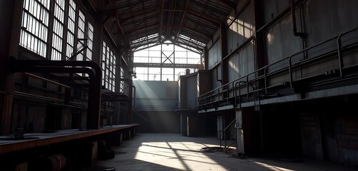 Sunlit Abandoned Industrial Hallway