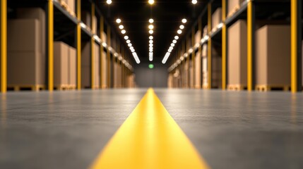 Fototapeta premium Warehouse Security and Cybersecurity Surveillance cameras monitoring a warehouse interior, ensuring the security of goods and preventing theft or unauthorized access.