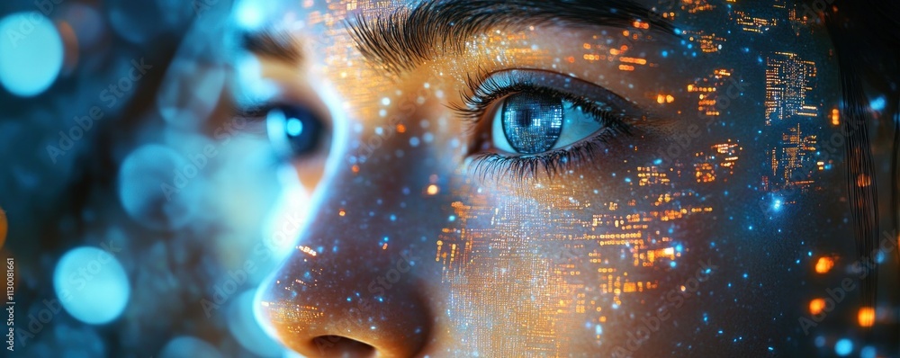 Poster futuristic face of artificial intelligence and automation in business processes