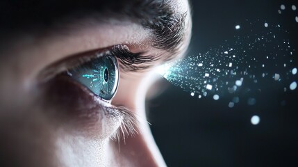 Data Visualization Futuristic interface displaying data visualizations projected from a person eye, symbolizing augmented reality, data analysis, and human computer interaction.