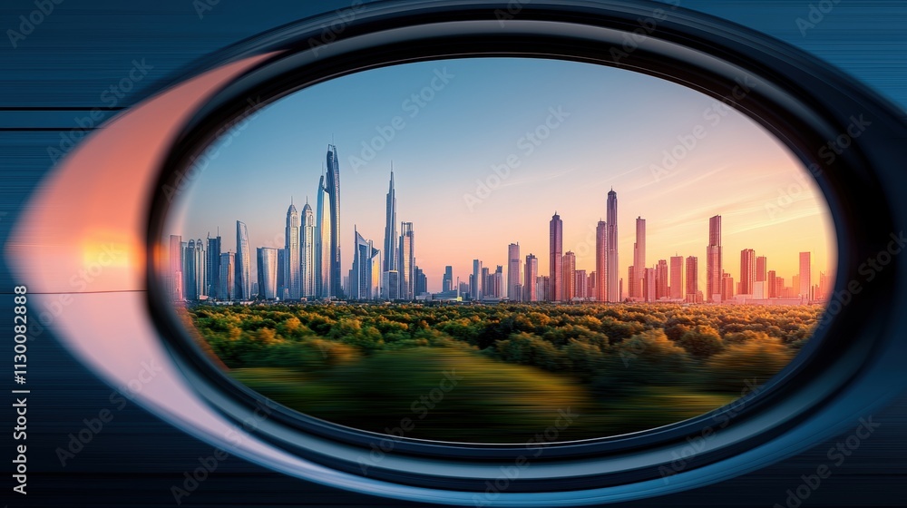 Poster high speed motion blur cityscape blurring past as seen from the window of a high speed hyperloop pod
