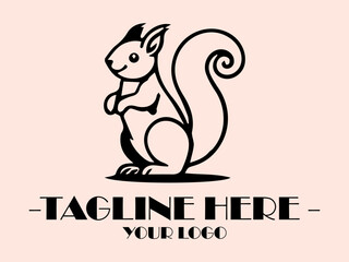 Fototapeta premium Black line drawing of a happy, upright squirrel with a bushy tail perfect for naturethemed designs and childrens illustrations, background and vektor