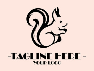 Fototapeta premium Black line drawing of a happy, upright squirrel with a bushy tail perfect for naturethemed designs and childrens illustrations, background and vektor