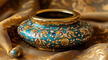 Decorative Ceramic Bowl with Intricate Gold and Blue Design