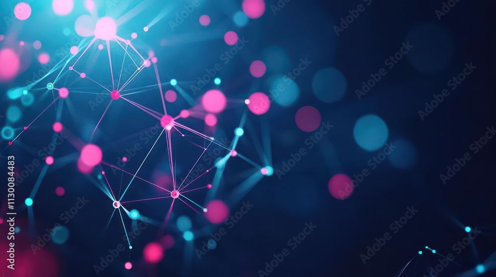 Poster Vibrant digital ecosystem with floating customer nodes connected by light threads