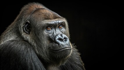 Obraz premium Frontal Portrait of a Western Lowland Gorilla Showcasing Its Expressive Features and Intelligent Gaze. Generative AI