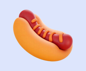 Bread with Sausage 3D Illustration-